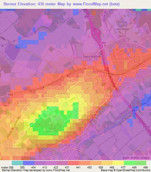 Bernex,Switzerland Elevation Map