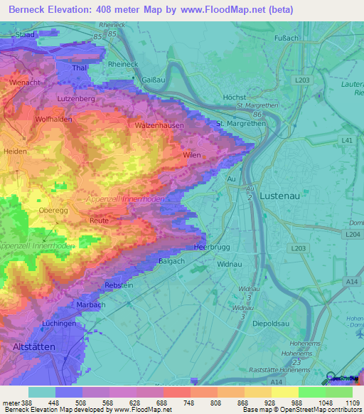 Berneck,Switzerland Elevation Map