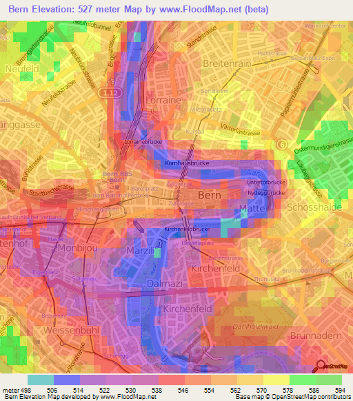 Bern,Switzerland Elevation Map