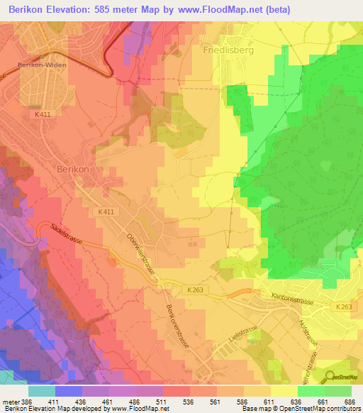 Berikon,Switzerland Elevation Map