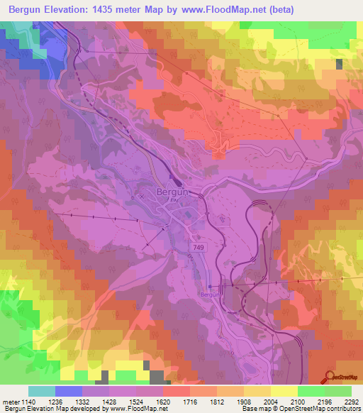 Bergun,Switzerland Elevation Map