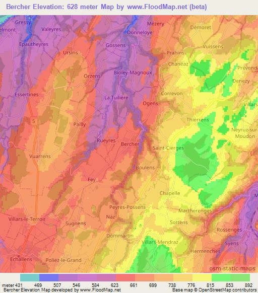 Bercher,Switzerland Elevation Map