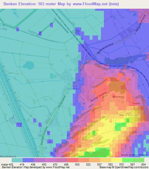 Benken,Switzerland Elevation Map