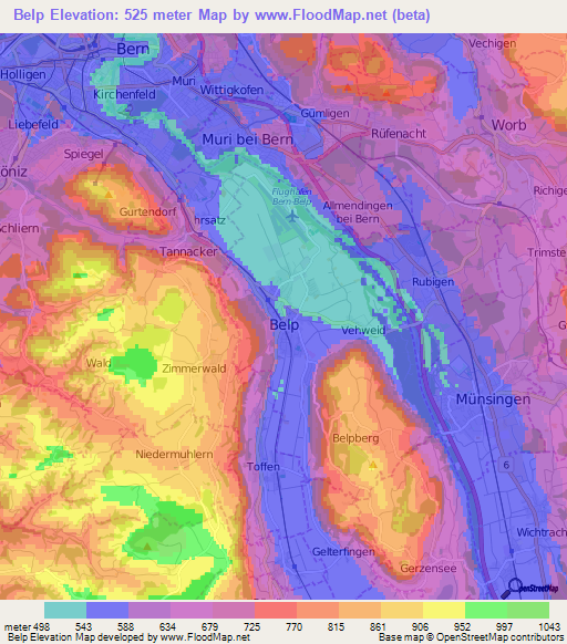 Belp,Switzerland Elevation Map