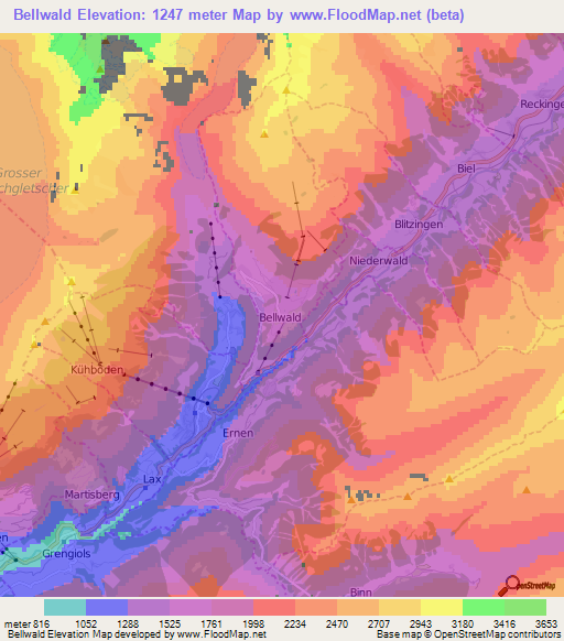 Bellwald,Switzerland Elevation Map