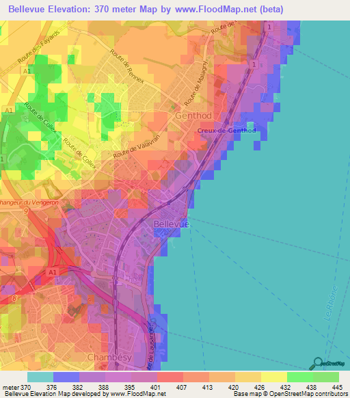 Bellevue,Switzerland Elevation Map