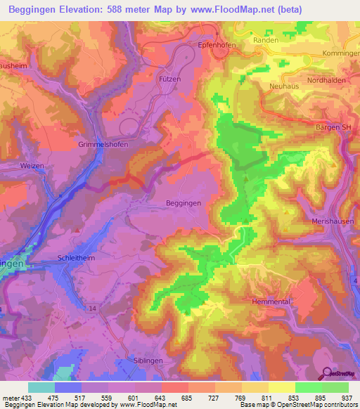 Beggingen,Switzerland Elevation Map