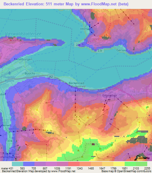 Beckenried,Switzerland Elevation Map