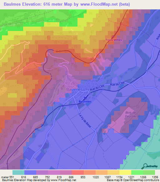 Baulmes,Switzerland Elevation Map