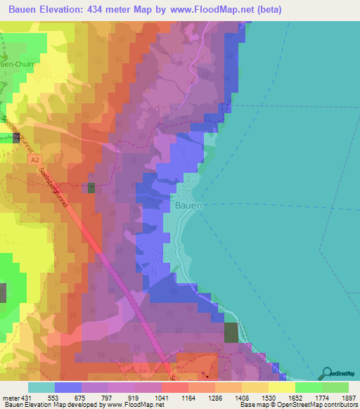 Bauen,Switzerland Elevation Map