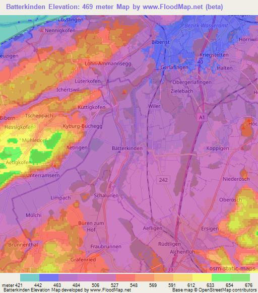 Batterkinden,Switzerland Elevation Map