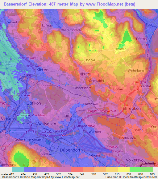 Bassersdorf,Switzerland Elevation Map