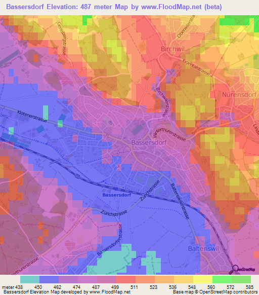 Bassersdorf,Switzerland Elevation Map