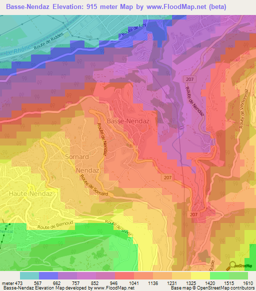 Basse-Nendaz,Switzerland Elevation Map