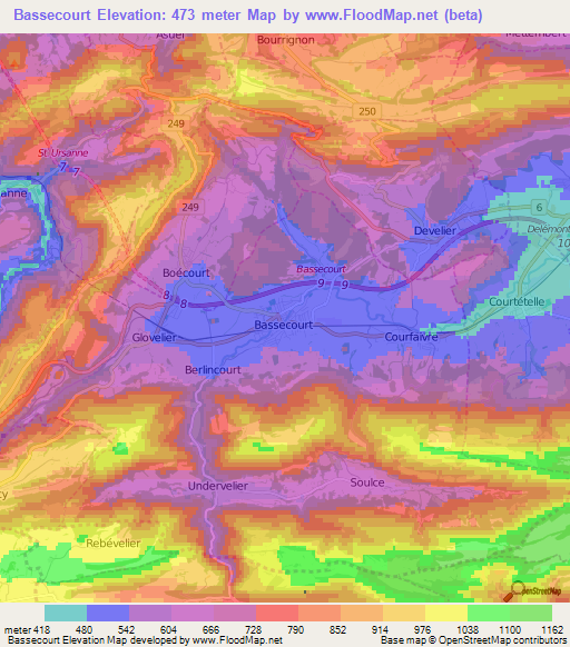 Bassecourt,Switzerland Elevation Map