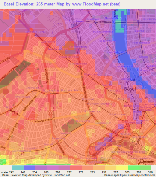 Basel,Switzerland Elevation Map