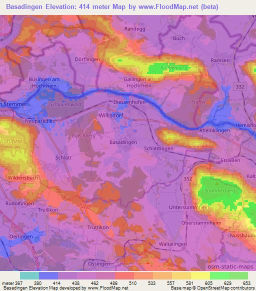 Basadingen,Switzerland Elevation Map