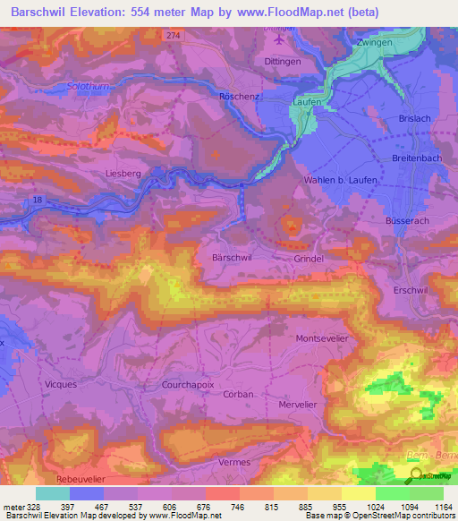 Barschwil,Switzerland Elevation Map