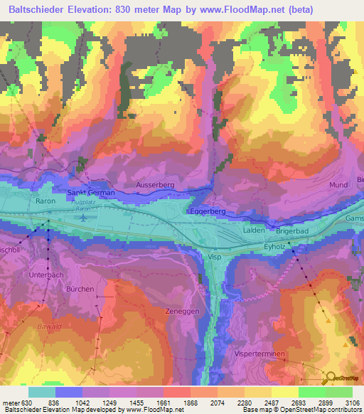 Baltschieder,Switzerland Elevation Map