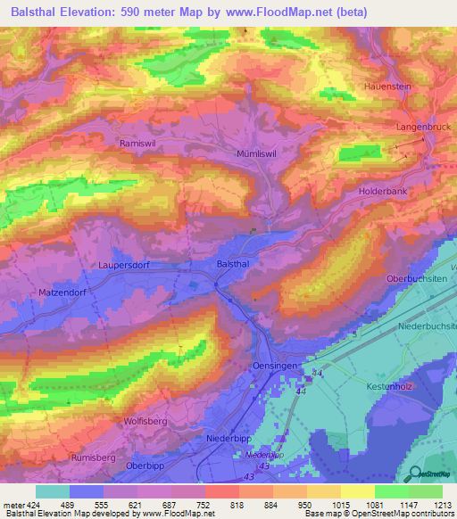 Balsthal,Switzerland Elevation Map