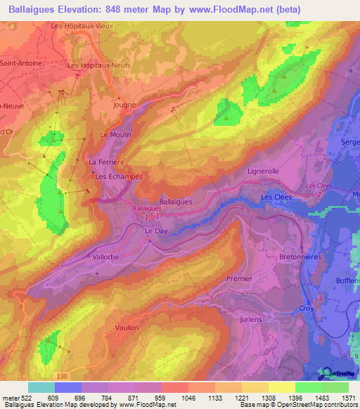 Ballaigues,Switzerland Elevation Map