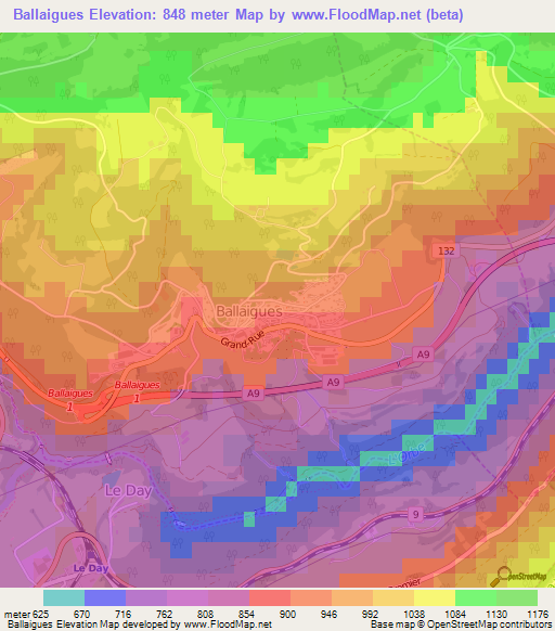 Ballaigues,Switzerland Elevation Map