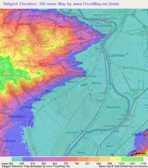 Balgach,Switzerland Elevation Map