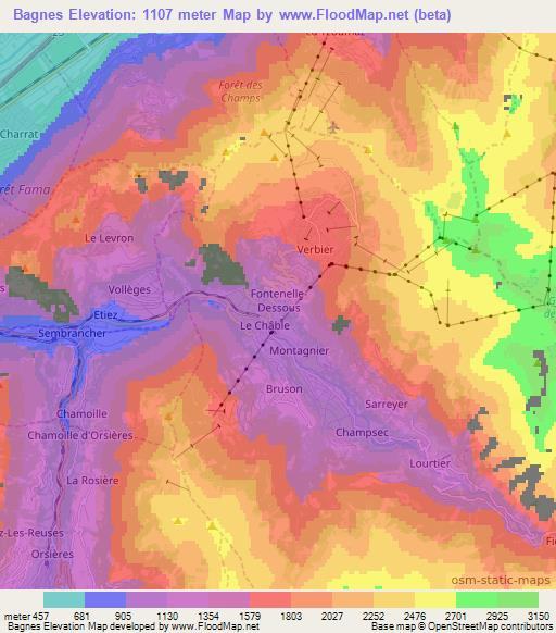 Bagnes,Switzerland Elevation Map