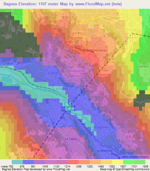 Bagnes,Switzerland Elevation Map