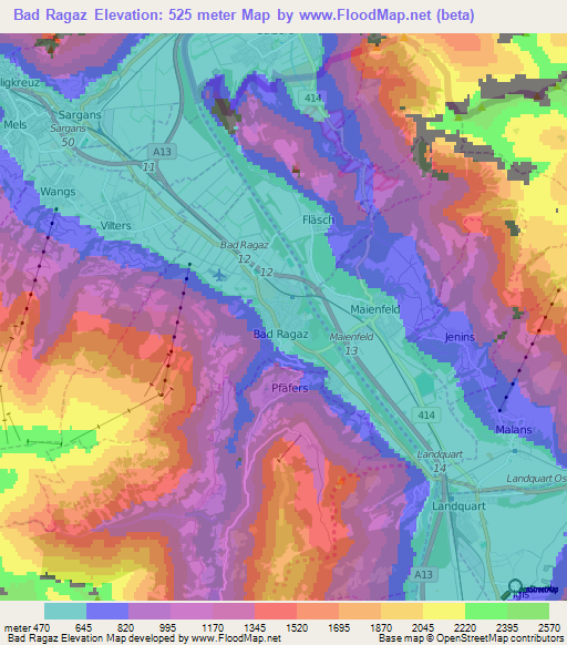 Bad Ragaz,Switzerland Elevation Map