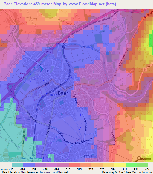 Baar,Switzerland Elevation Map