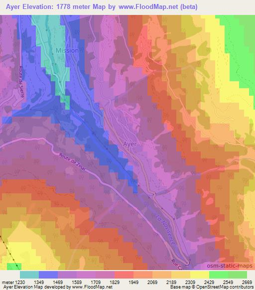 Ayer,Switzerland Elevation Map