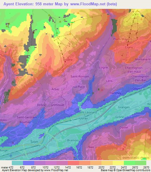 Ayent,Switzerland Elevation Map