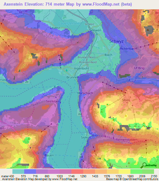 Axenstein,Switzerland Elevation Map