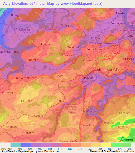 Avry,Switzerland Elevation Map