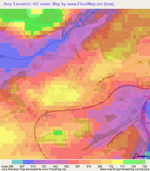 Avry,Switzerland Elevation Map