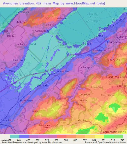Avenches,Switzerland Elevation Map