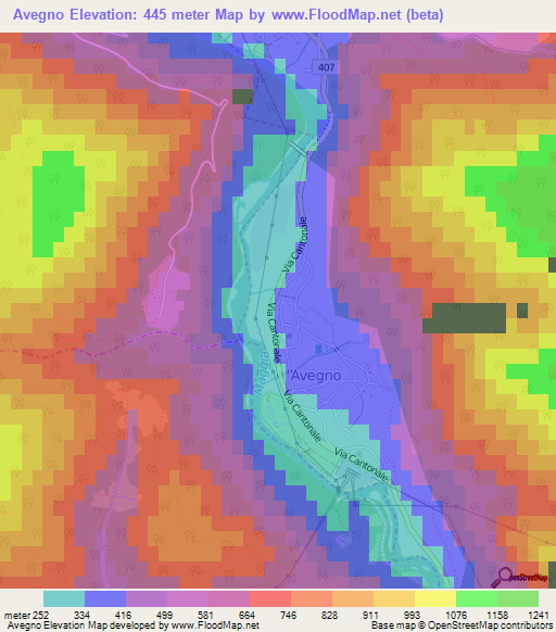 Avegno,Switzerland Elevation Map