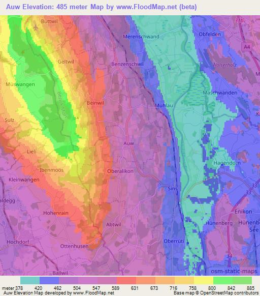 Auw,Switzerland Elevation Map