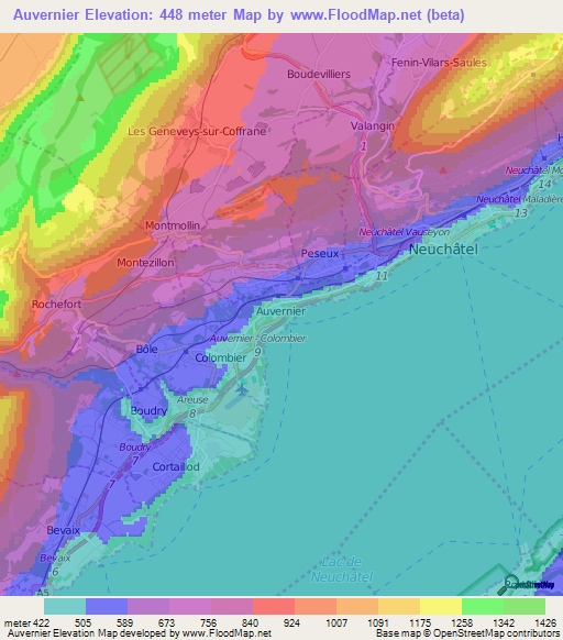 Auvernier,Switzerland Elevation Map