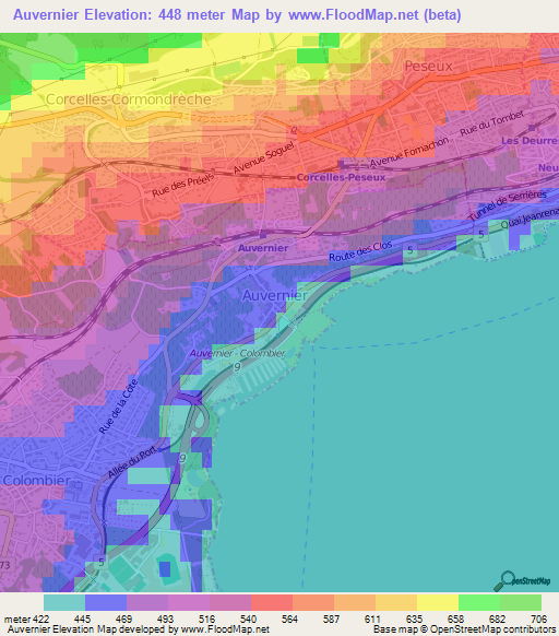 Auvernier,Switzerland Elevation Map