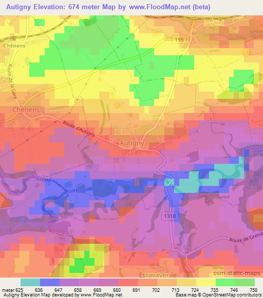 Autigny,Switzerland Elevation Map