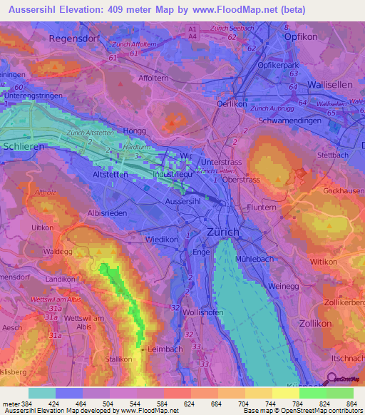 Aussersihl,Switzerland Elevation Map