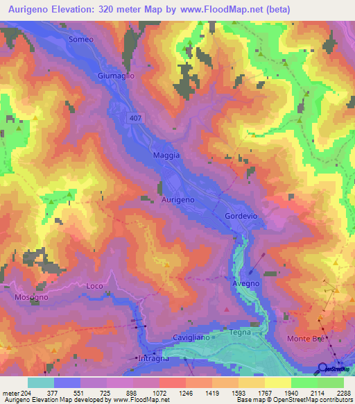 Aurigeno,Switzerland Elevation Map