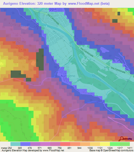 Aurigeno,Switzerland Elevation Map