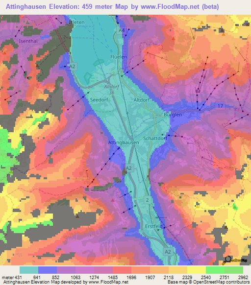 Attinghausen,Switzerland Elevation Map