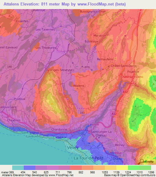 Attalens,Switzerland Elevation Map