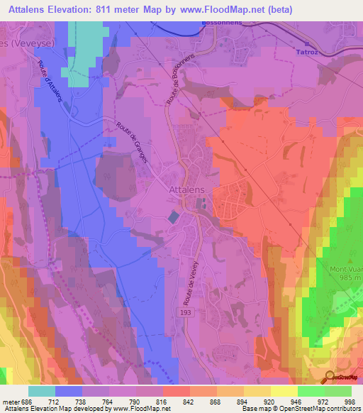 Attalens,Switzerland Elevation Map