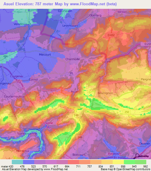 Asuel,Switzerland Elevation Map