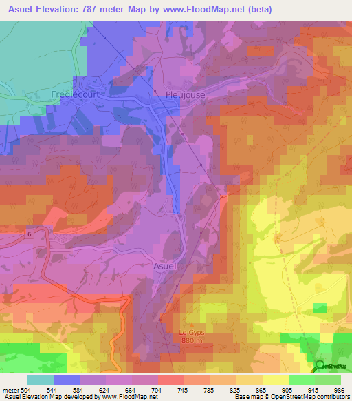 Asuel,Switzerland Elevation Map